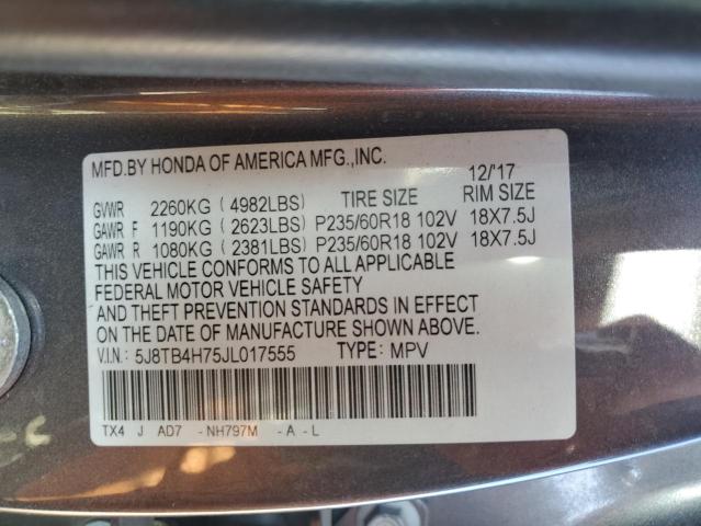 5J8TB4H75JL017555 - 2018 ACURA RDX ADVANCE GRAY photo 12