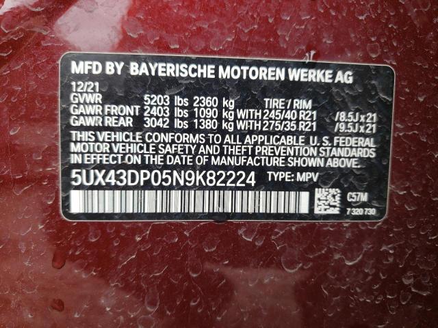 5UX43DP05N9K82224 - 2022 BMW X3 SDRIVE30I MAROON photo 13