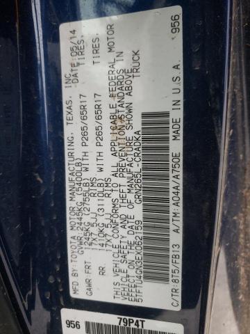 5TFTU4GN3EX062159 - 2014 TOYOTA TACOMA PRERUNNER ACCESS CAB BLUE photo 10