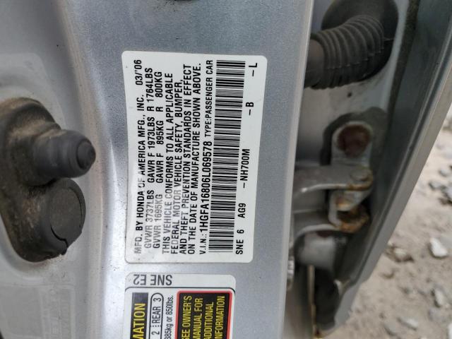 1HGFA16806L069578 - 2006 HONDA CIVIC EX SILVER photo 12