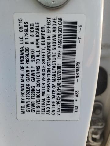 19XFB2F9XFE078081 - 2015 HONDA CIVIC EXL WHITE photo 12