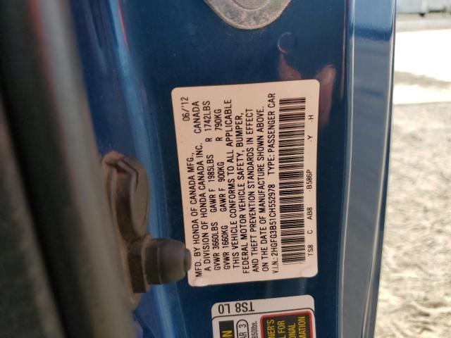 2HGFG3B51CH552978 - 2012 HONDA CIVIC LX BLUE photo 12