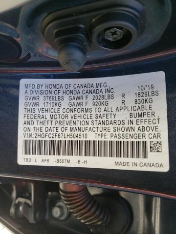 2HGFC2F67LH504510 - 2020 HONDA CIVIC LX BLUE photo 12