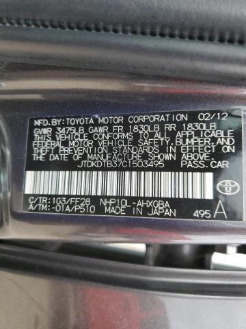 JTDKDTB37C1503495 - 2012 TOYOTA PRIUS C GRAY photo 13