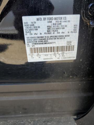 1FM5K8AB3MGA06771 - 2021 FORD EXPLORER POLICE INTERCEPTOR შავი ფოტო 10