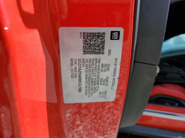 1G1YA2D40M5117880 - 2021 CHEVROLET CORVETTE STINGRAY 1LT RED photo 12