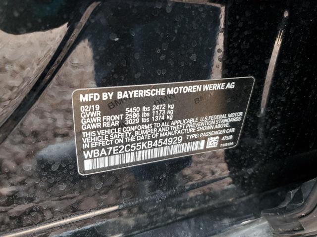 WBA7E2C55KB454929 - 2019 BMW 740 I BLACK photo 12