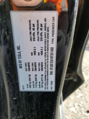 5YJ3E1EA1KF321488 - 2019 TESLA MODEL 3 შავი ფოტო 12