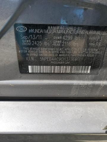 5NPEB4AC9CH373660 - 2012 HYUNDAI SONATA GLS SILVER photo 12