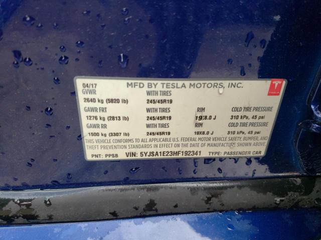 5YJSA1E23HF192341 - 2017 TESLA MODEL S Синій фото 13