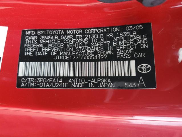 JTKDE177550054499 - 2005 TOYOTA SCION TC RED photo 12