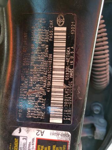 4T1BK3DB1CU448398 - 2012 TOYOTA AVALON BASE BLACK photo 12