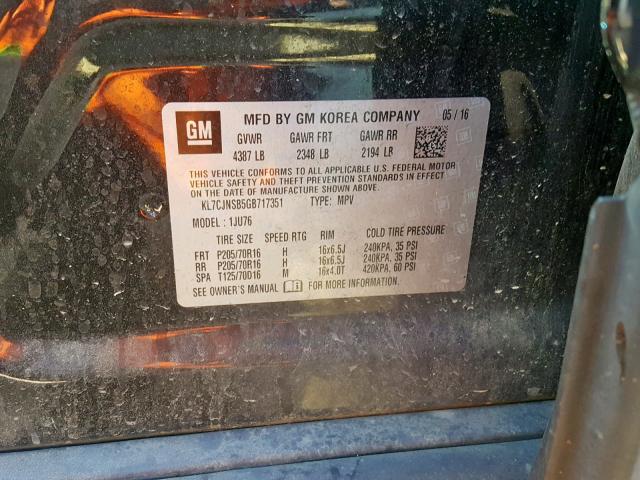 KL7CJNSB5GB717351 - 2016 CHEVROLET TRAX LS  photo 10