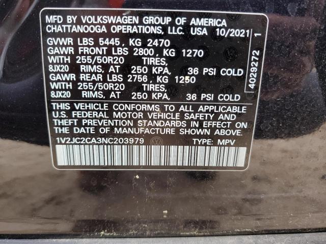 1V2JC2CA3NC203979 - 2022 VOLKSWAGEN ATLAS CROS SE Черный фото 13