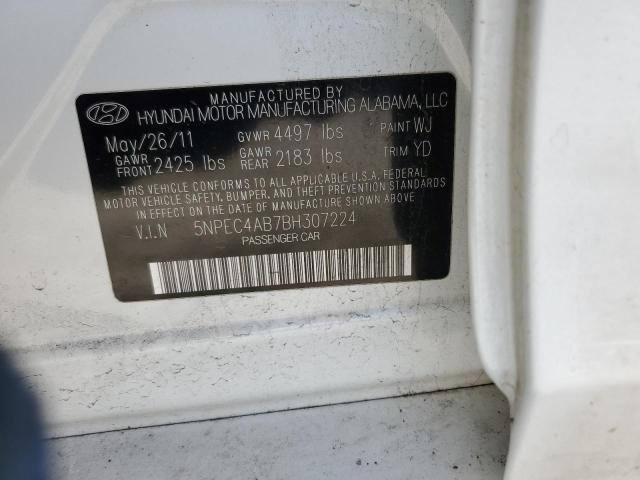 5NPEC4AB7BH307224 - 2011 HYUNDAI SONATA SE WHITE photo 12