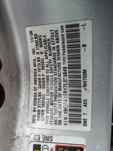 1HGFA16817L029849 - 2007 HONDA CIVIC EX SILVER photo 12