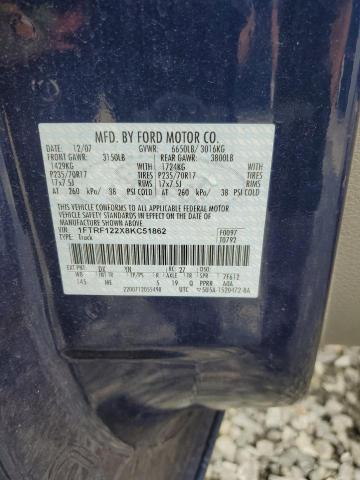 1FTRF122X8KC51862 - 2008 FORD F150 BLUE photo 12