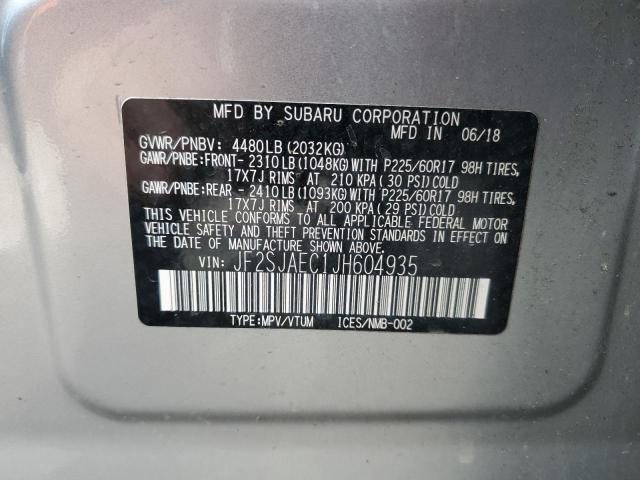 JF2SJAEC1JH604935 - 2018 SUBARU FORESTER 2.5I PREMIUM GRAY photo 14