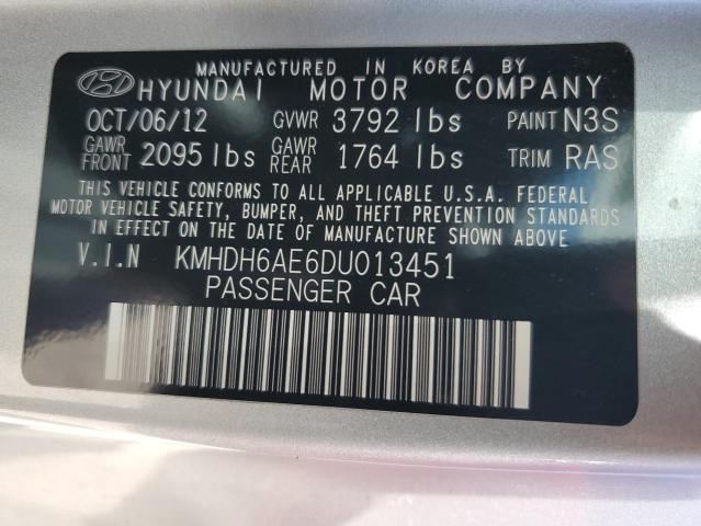 KMHDH6AE6DU013451 - 2013 HYUNDAI ELANTRA CO GS SILVER photo 12