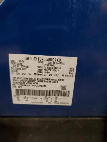 1FM5K8AT4GGD06316 - 2016 FORD EXPLORER POLICE INTERCEPTOR Көк фото 13