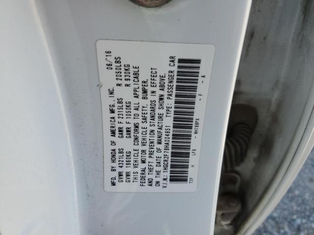 1HGCR2F79HA004851 - 2017 HONDA ACCORD EX WHITE photo 12