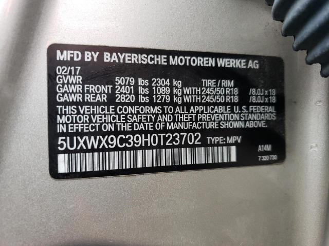 5UXWX9C39H0T23702 - 2017 BMW X3 XDRIVE28I BEIGE photo 13