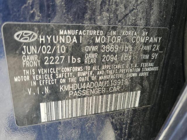 KMHDU4AD0AU113919 - 2010 HYUNDAI ELANTRA BLUE BLUE photo 12