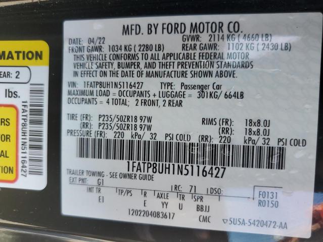 1FATP8UH1N5116427 - 2022 FORD MUSTANG BLACK photo 12