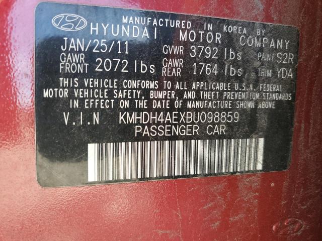 KMHDH4AEXBU098859 - 2011 HYUNDAI ELANTRA GLS RED photo 12