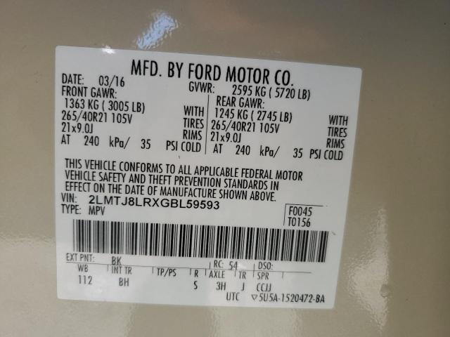 2LMTJ8LRXGBL59593 - 2016 LINCOLN MKX RESERVE 奶油色 照片 13