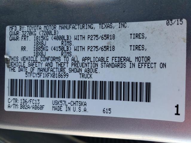 5TFCY5F1XFX018699 - 2015 TOYOTA TUNDRA DOUBLE CAB SR/SR5 SILVER photo 12