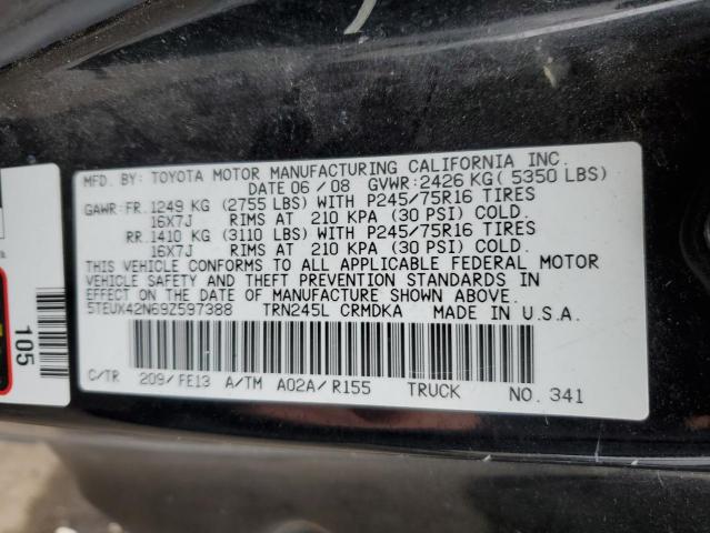 5TEUX42N69Z597388 - 2009 TOYOTA TACOMA ACCESS CAB Siyah fotoğraf 12