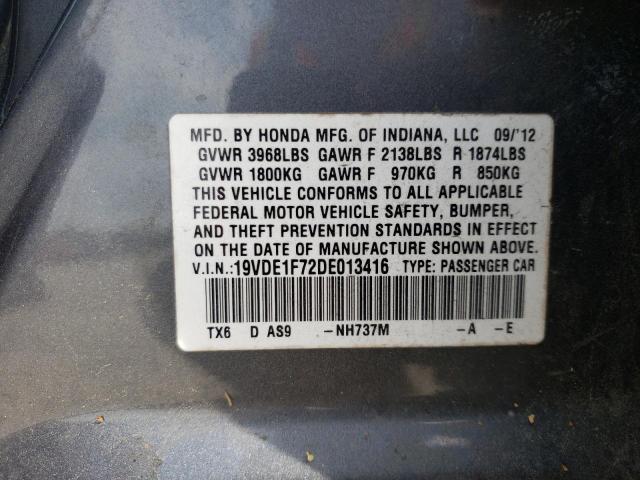 19VDE1F72DE013416 - 2013 ACURA ILX 20 TECH GRAY photo 12