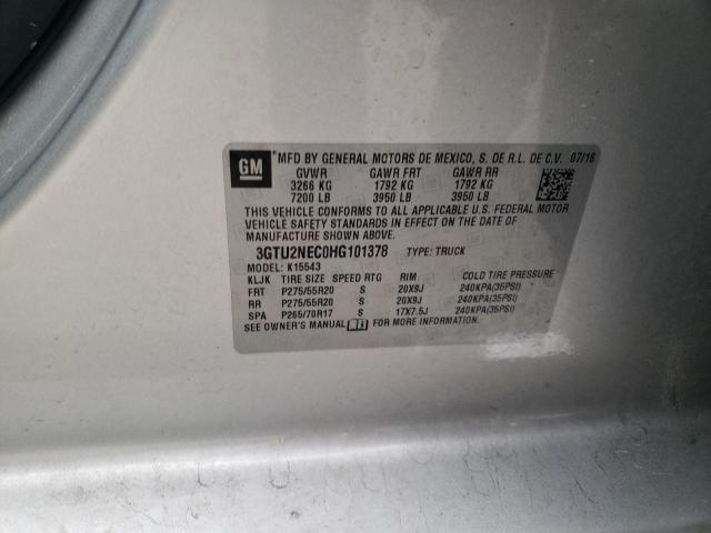 3GTU2NEC0HG101378 - 2017 GMC SIERRA K1500 SLT SILVER photo 13