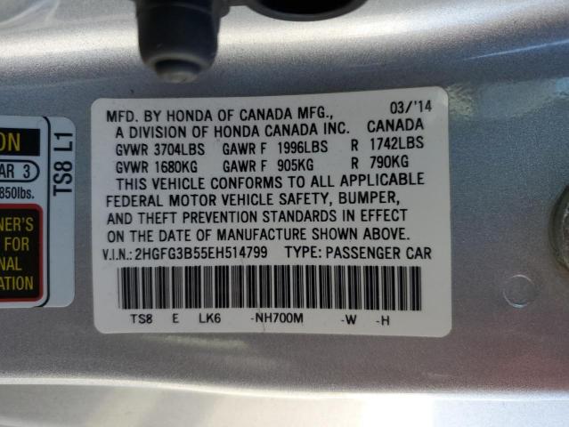 2HGFG3B55EH514799 - 2014 HONDA CIVIC LX SILVER photo 13