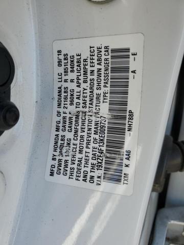 19XZE4F13KE009737 - 2019 HONDA INSIGHT LX WHITE photo 12