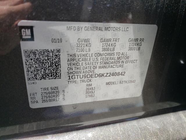 1GTU9DED6KZ240842 - 2019 GMC SIERRA K1500 SLT GRAY photo 12