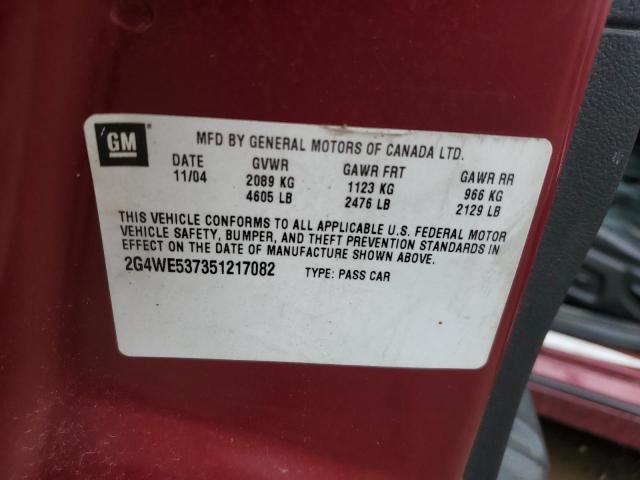 2G4WE537351217082 - 2005 BUICK LACROSSE CXS 栗色 照片 13