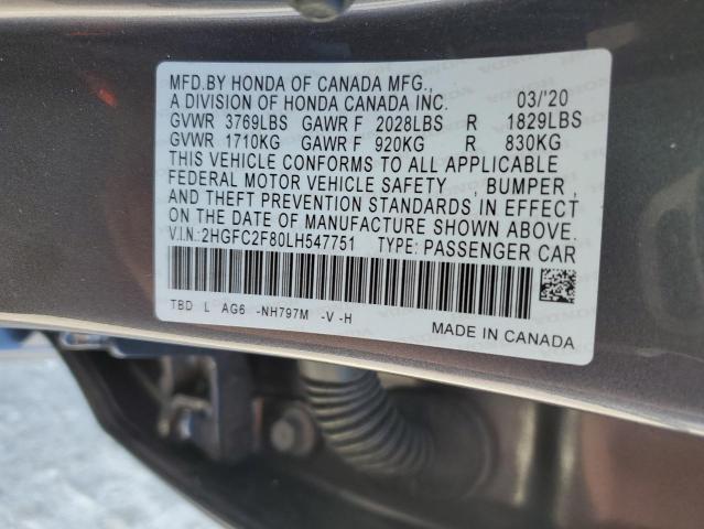 2HGFC2F80LH547751 - 2020 HONDA CIVIC SPORT 灰色 照片 13