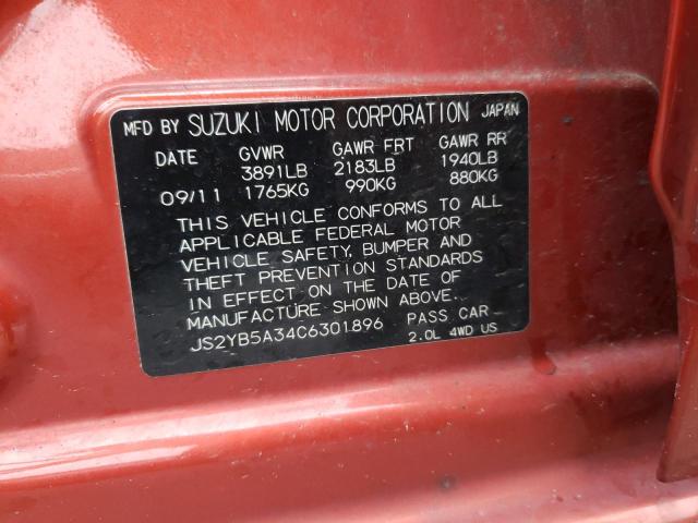 JS2YB5A34C6301896 - 2012 SUZUKI SX4 ORANGE photo 10