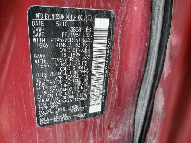 JN8AZ2KR4AT166463 - 2010 NISSAN CUBE BASE RED photo 12