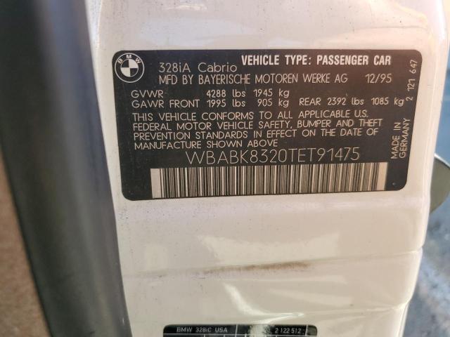 WBABK8320TET91475 - 1996 BMW 328 IC AUTOMATIC WHITE photo 12