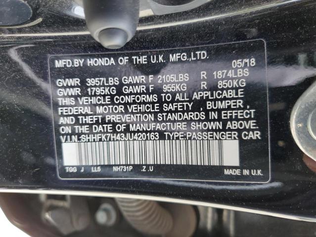 SHHFK7H43JU420163 - 2018 HONDA CIVIC SPORT 黑色 照片 12