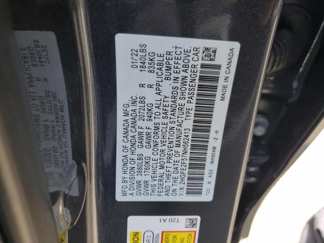 2HGFE2F57NH562413 - 2022 HONDA CIVIC SPORT 灰色 照片 12