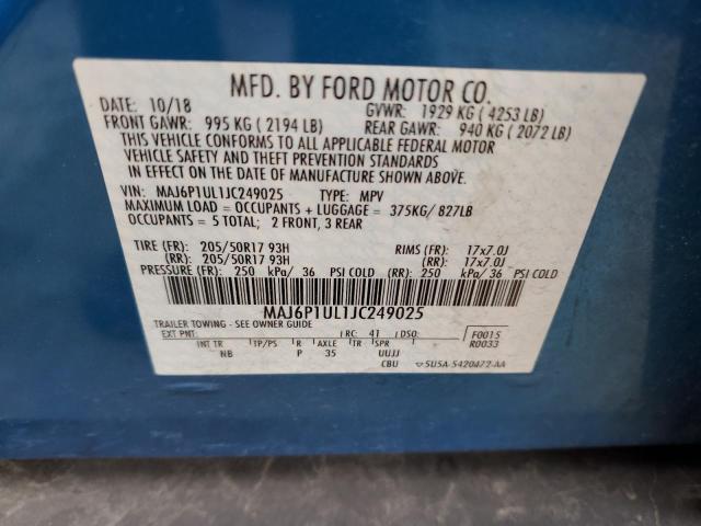 MAJ6P1UL1JC249025 - 2018 FORD ECOSPORT SE BLUE photo 13