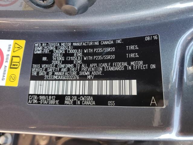 2T2ZZMCAXGC032376 - 2016 LEXUS RX 350 GRAY photo 12