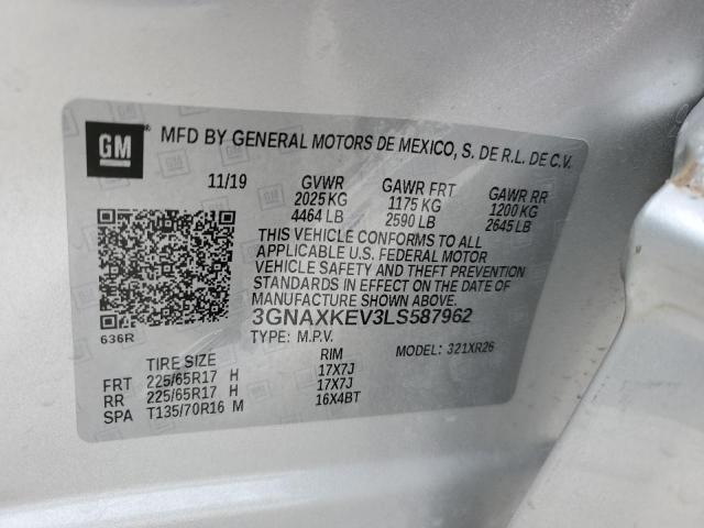 3GNAXKEV3LS587962 - 2020 CHEVROLET EQUINOX LT SILVER photo 13