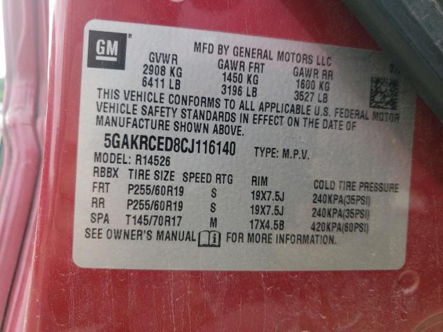 5GAKRCED8CJ116140 - 2012 BUICK ENCLAVE RED photo 13