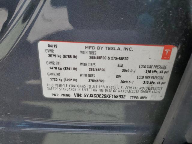 5YJXCDE29KF158932 - 2019 TESLA MODEL X GRAY photo 13