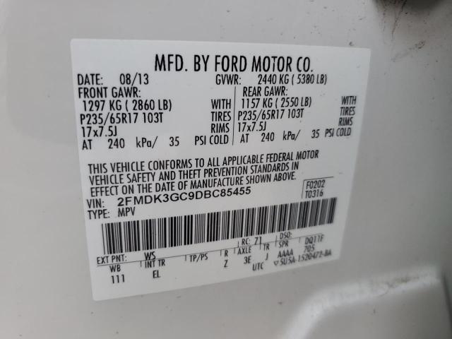 2FMDK3GC9DBC85455 - 2013 FORD EDGE SE WHITE photo 13